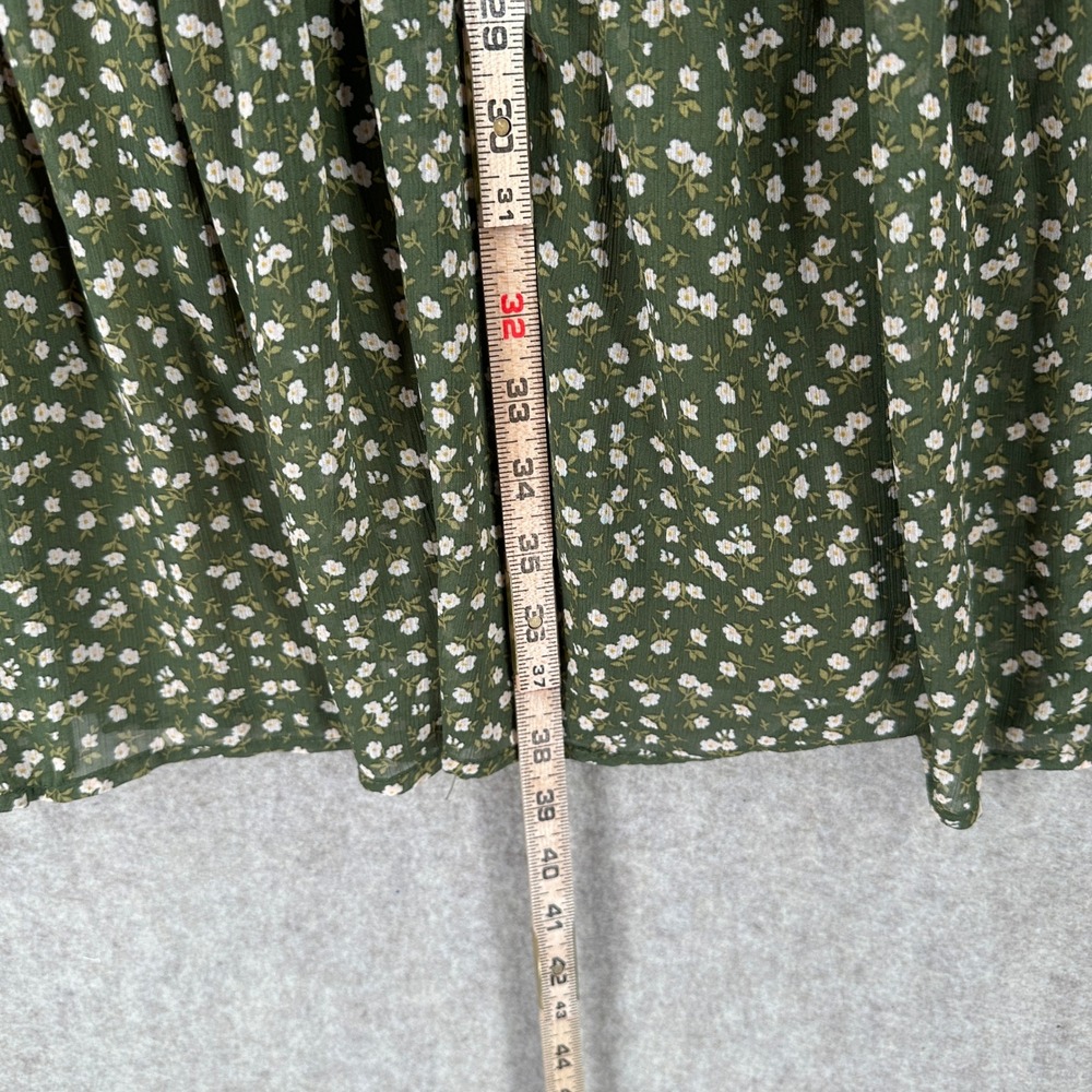 Lark + Grey Olive Green Floral Chiffon Tiered Cottagecore Dress XL Ruffle - Picture 6 of 8